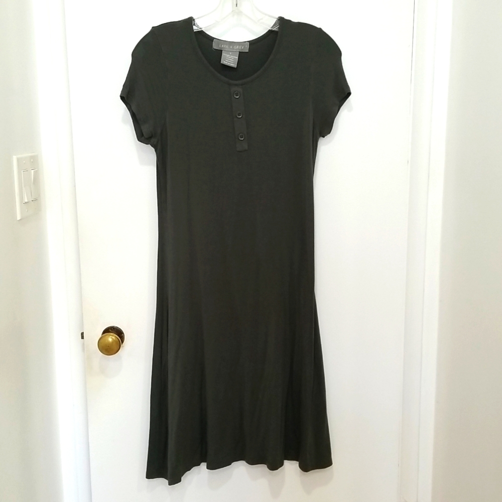 Lark + Grey Khaki Green Faux Button Fit & Flair Short Sleeve Dress Size S